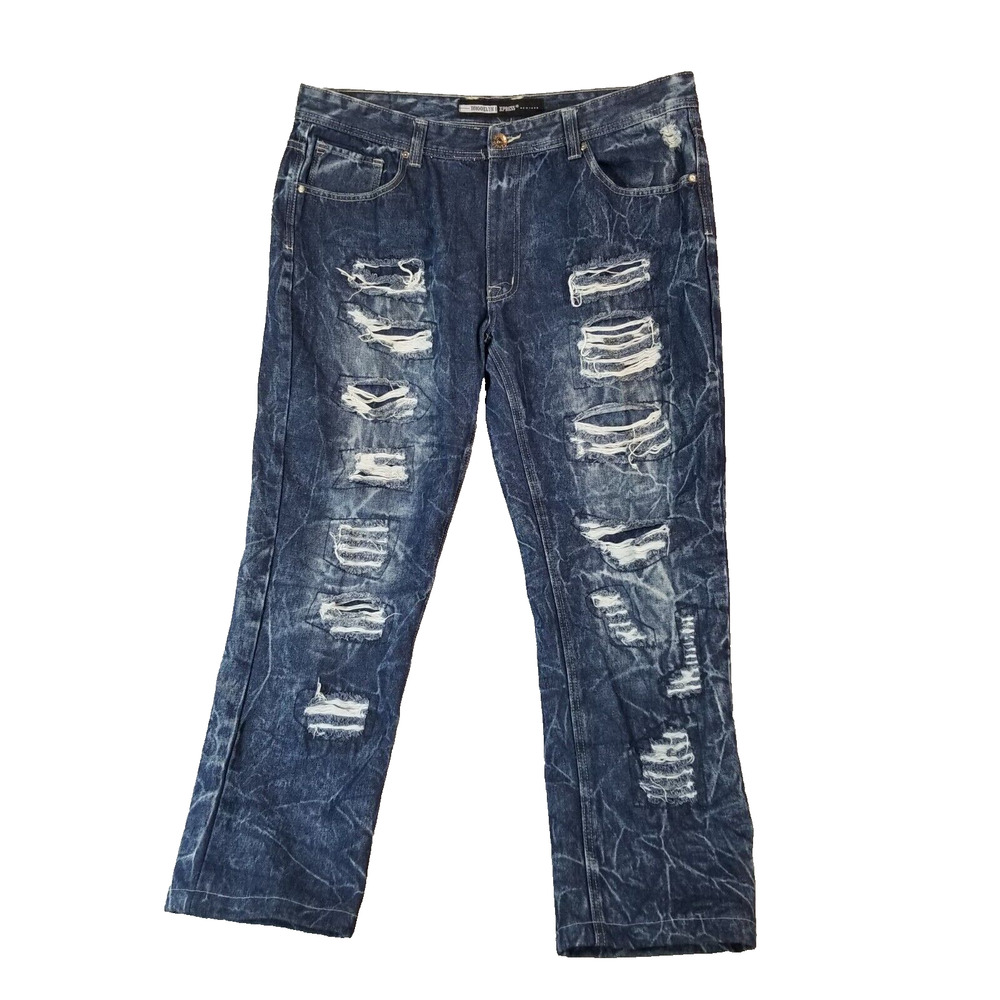 Brooklyn Xpress jeans men's 40 x 30 Regular straight blue denim pants distressed